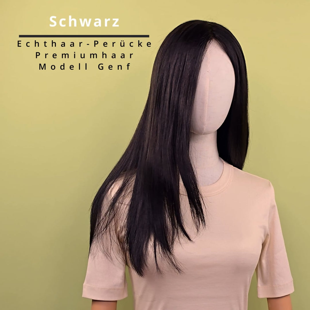 Echthaar-Perücke Genf - Schwarz