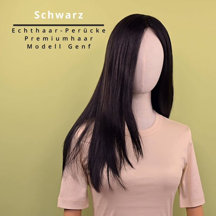Echthaar-Perücke Genf - Schwarz