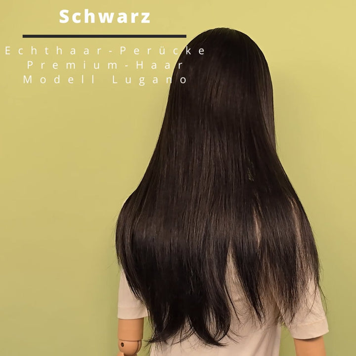 Echthaar-Perücke Lugano - Schwarz